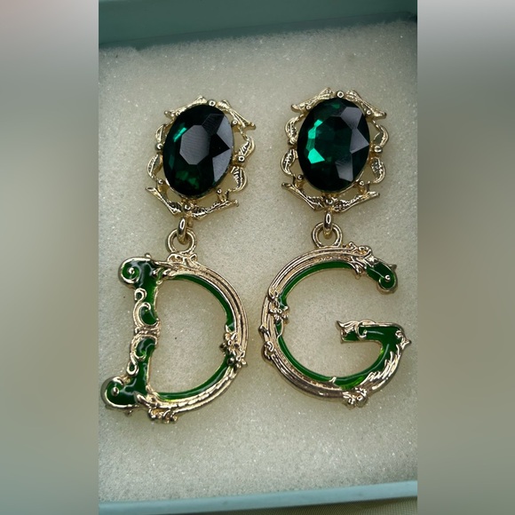 Dolce & Gabbana Initials Emerald Dangled Earrings - Picture 3 of 3